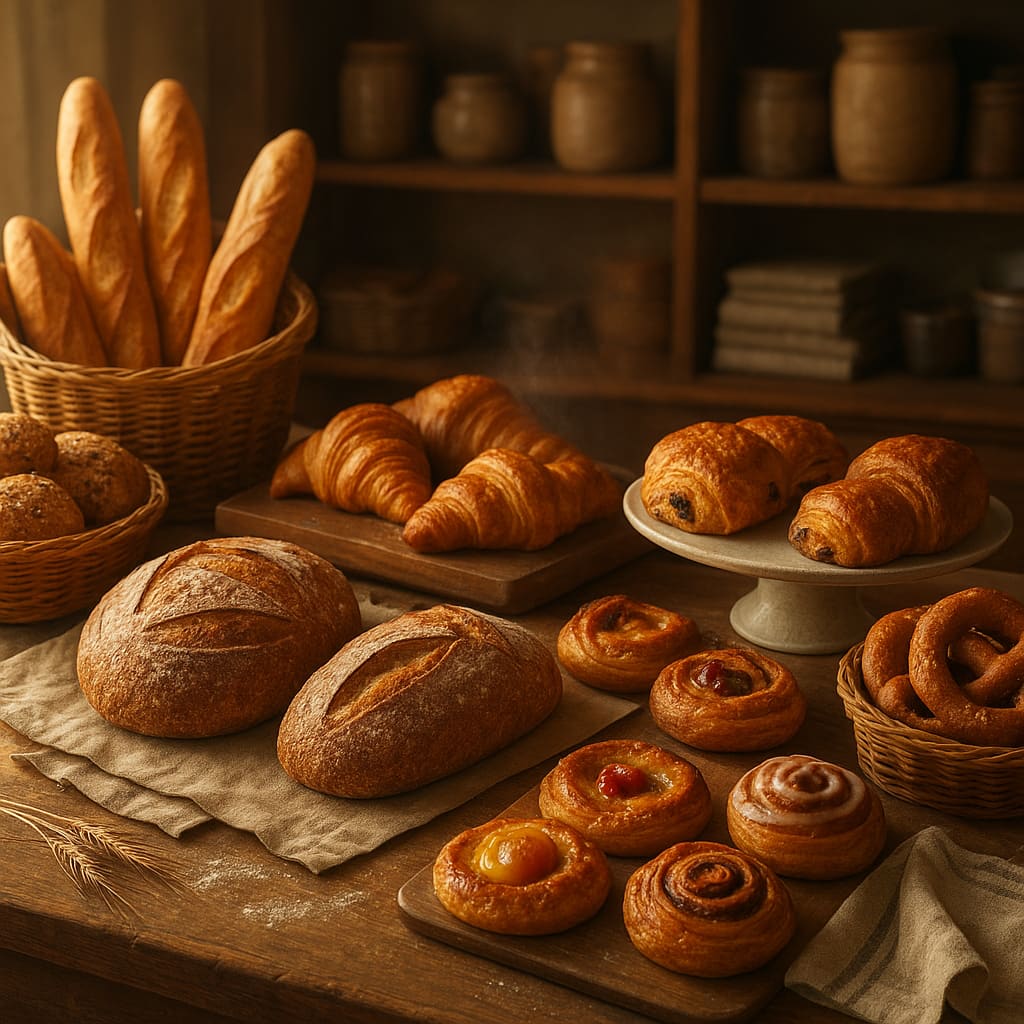 Mostrador con panes y pasteles